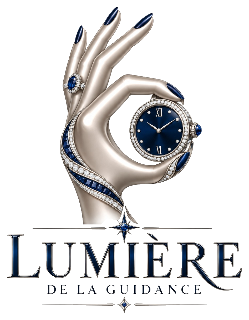 Lumière de la Guidance: a hand holding a blue watch above the name.
